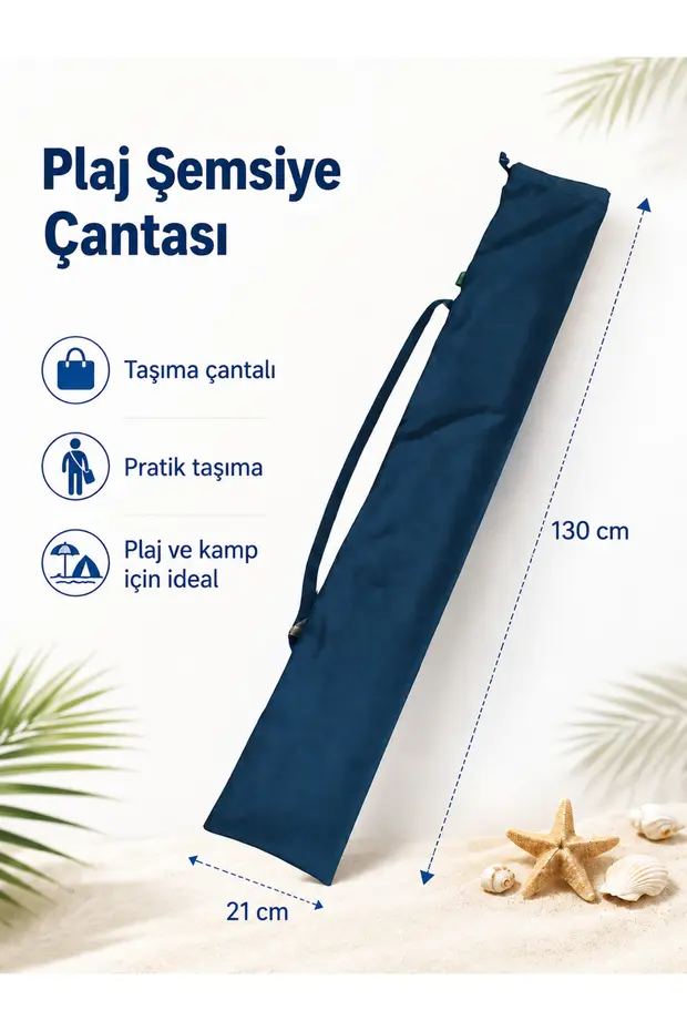 Plaj Şemsiyesi Çantası 21 x 130 cm Omuz Askılı Taşıma Kılıfı Kamp ve Plaj